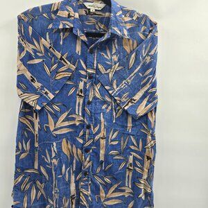 Aloha Days Hawaii Blue Cream Leaves Hawaiian Button Up Shirt 100% Cotton Small